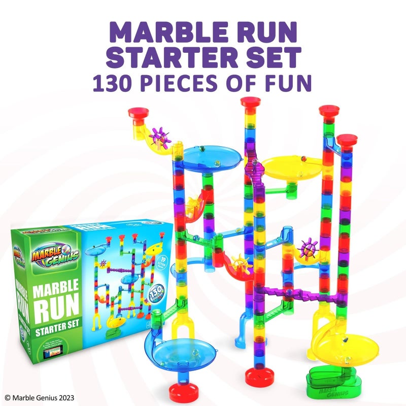 Marble Genius Marble Run Starter Set, STEM Toys & Maze Construction Building - 130 Translucent Track Pieces & Glass Marbles for Family, Kids Toddlers Ages 4-8 - Fun Easter Gifts - Image 2